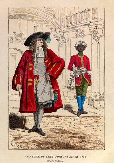 1706年圣路易骑士的服装与他的男仆在一起（路易十四国王的摄政）--圣路易骑士团和男仆 作者 匿名匿名