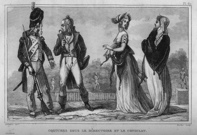 Costume on the Executive Board and the Consulate. Engraving from 1859 in “” Le Monde. History of all peoples from the most remote times to the present day”. by M. E. de Lostalot-Bachoue (Lostalot Bachoue). Private collection. 作者 匿名匿名
