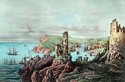 Crimee War: view of Balaklava harbour in Crimee. Engraving around 1854-1855. Private collection 作者 匿名匿名