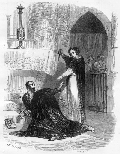 1485年9月在萨拉戈萨大教堂（Zaragoza），阿尔布斯的审问者佩德罗（Peter）之死（1441/1442 - 1485）。插图见 "西班牙宗教裁判所和其他秘密社团的秘密"，作者：维克多-德-费雷尔，苏伯威克，曼努埃尔-加洛 作者 匿名匿名