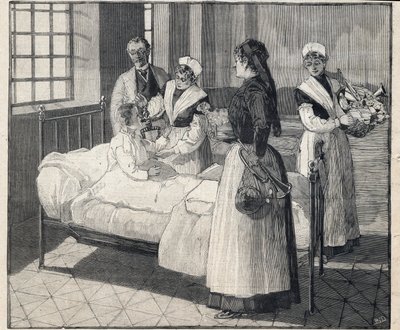 元旦期间向公共福利儿童分发玩具。1893年1月8日在 "Le Petro Parisien "的雕刻。私人收藏 作者 匿名匿名