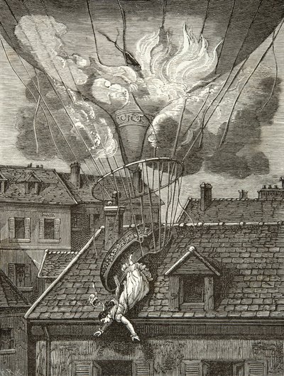 苏菲-布朗查德夫人（1778-1819）的戏剧性死亡，1819年7月6日，在巴黎蒂沃利花园上空，雕刻，私人收藏 作者 匿名匿名