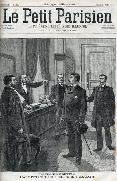 德雷福斯案，1898年，乔治-皮夸特中校（1854-1914）被捕。在1898年的 "le petit Parisien"。 作者 匿名匿名