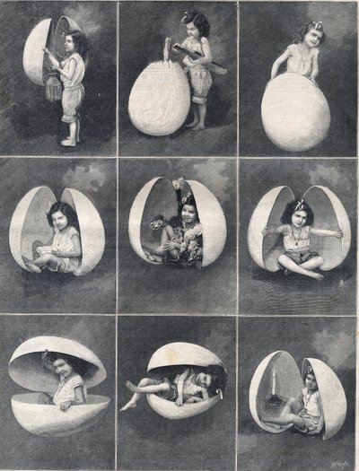 Easter eggs: a little girl in an egg. Engraving in “” Le Petite Parisien”” 作者 匿名匿名