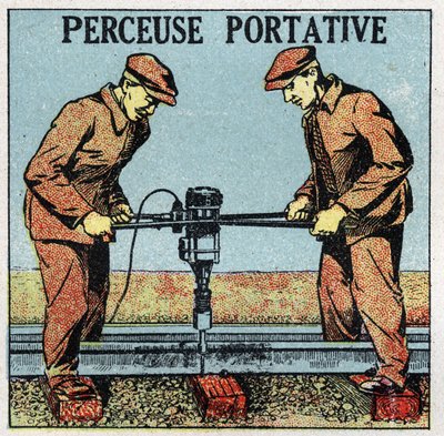 Electric tools: portable drill. Anonymous illustration from 1925. Private collection. 作者 匿名匿名
