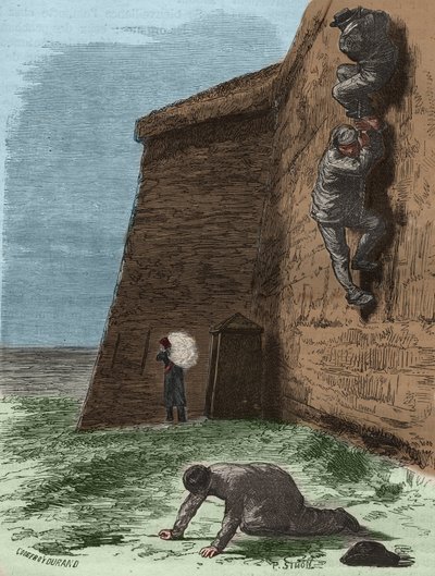 逃离 19 世纪的 bagne de Rochefort。 皮埃尔·扎科内（1817-1895 年）（Colonia Penale - 流放地）在“囚犯从被创造到今天的历史”（1877 年）中雕刻。 私人收藏。 作者 匿名匿名