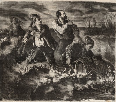 Escape from the bagne of Belle-Ile-en-Mer (beautiful island at sea) in the 19th century. Engraving in “Histoire des bagnes depuis leur création à nos jours”” (1877) by Pierre Zaccone (1817-1895) (Colonia Penale - Penal colony) 作者 匿名匿名