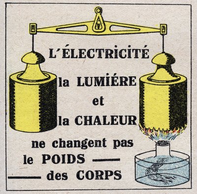 Ether (material): Electricite, light and heat do not change body weight. Anonymous illustration from 1925. Private collection. 作者 匿名匿名