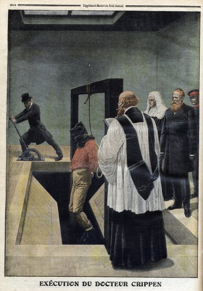 对Crippen医生的处决，插图来自 "The Petity Journal"，插图增刊，1910年12月4日--Herbert Hawley Crippen医生在本顿维尔监狱被处决，他因谋杀美女Elmore而被判处死刑--"The Petity Journa"。 作者 匿名匿名