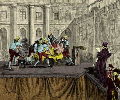 刽子手萨姆森在1786年女王项链案中被定罪后，给让娜-德-瓦卢斯-圣雷米（Valois-Saint-Remy）做标记，被称为拉莫特伯爵（1756-1791），版画，私人收藏 作者 匿名匿名