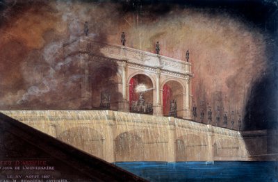 Claude Ruggieri 于 1807 年 8 月 15 日在巴黎创作的烟花，在一幅匿名绘画之后的盘子里。 1807 年巴黎，卡纳瓦莱博物馆 作者 匿名匿名