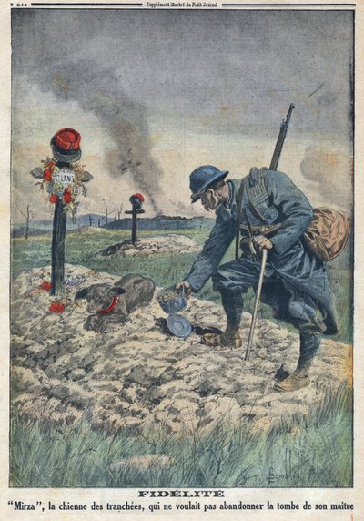 1914-1918年第一次世界大战（第14-18战）。一只狗拒绝放弃战壕里死去主人的坟墓。载于《小报》，1916年9月10日。私人收藏 作者 匿名匿名