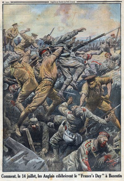 1914-1918年第一次世界大战（14-18战争）。1916年7月13日和14日的克里特岛巴赞廷战役，英国人与德国军队对抗。在1916年8月6日的 "小报 "上。私人收藏 作者 匿名匿名