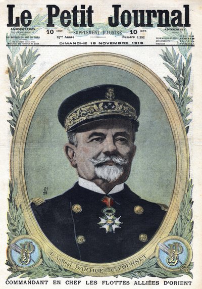 1914-1918年第一次世界大战（14-18战争）。东方盟军舰队总司令达蒂奇-杜-福内上将的画像。刊登在1916年11月19日的《小报》上。私人收藏 作者 匿名匿名