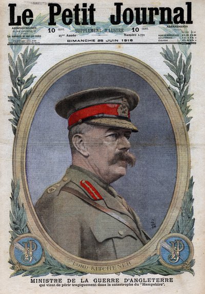 1914-1918年第一次世界大战（14-18战争）。英国战争部长霍雷肖-赫伯特-基钦纳（1850-1916）的画像。刊登在 "小报 "上，1916年6月25日。私人收藏 作者 匿名匿名