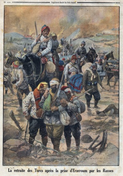 1914-1918年第一次世界大战（14-18年战争）。俄国人占领埃尔泽鲁姆后土耳其人的撤退。1916年2月27日在 "小报 "上。私人收藏 作者 匿名匿名
