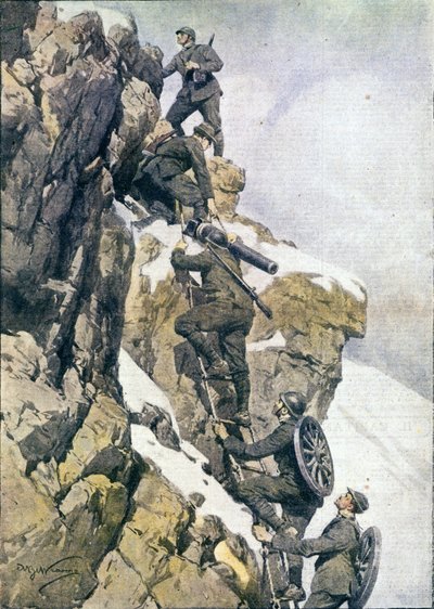 First World War: “” Italian alpine hunters (alpino or alpini) carrying material on a summit of the Italian Alps 作者 Anonymous Anonymous