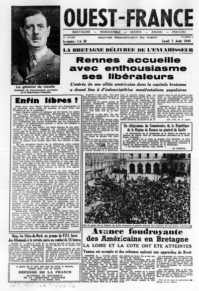 1944年8月7日的《西法》第一期：法国西部的解放和戴高乐将军--照片，B.N. 作者 匿名匿名