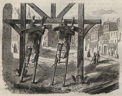 19世纪土伦巴格纳的福卡特木匠。皮埃尔-扎科内（Pierre Zaccone）（1817-1895年）在 "Histoire des bagnes depuis leur création à nos jours"（1877年）中的雕刻（Colonia Penale-刑罚殖民地）。私人收藏。 作者 匿名匿名