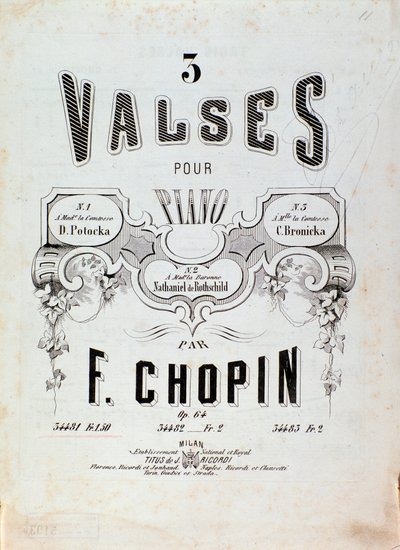 弗雷德里克·肖邦（Frederic Chopin，1810-1849 年）19 世纪私人收藏的“3 首钢琴华尔兹”乐谱正面图 作者 匿名匿名