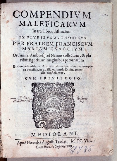 Frontispiece of Compendium maleficarum by Guazzo about demonology and witchcraft (engraving 作者 匿名匿名