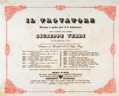 Frontispiece of Il trovatore (The troubadour) opera by Giuseppe Verdi 作者 匿名匿名