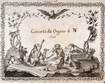 乐谱正面插图，表现动物演奏乐器（1783）。 作者 匿名匿名