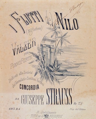 Frontispiece of musical scores of Nile Waters Waltzes for Piano by Josef Strauss 作者 匿名匿名