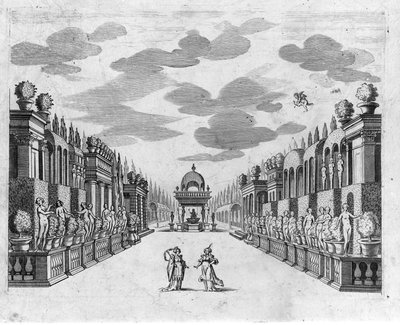 五幕歌剧《贝勒方特》第二幕第四场的插图，由Francesco Sacrati创作。装饰：雅克波-托雷利 作者 匿名匿名