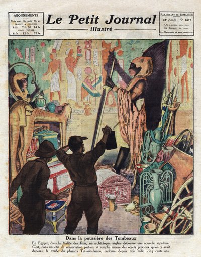 1922年11月，英国埃及学家霍华德-卡特和卡纳冯勋爵首次进入图坦卡蒙法老的墓穴--插图来自《小报》1923年2月11日（雕刻版）。 作者 匿名匿名
