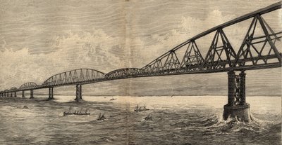 加来和福克斯通之间的英吉利海峡上的国际桥梁项目 - 1890年 - 雕刻 1890年 作者 匿名匿名