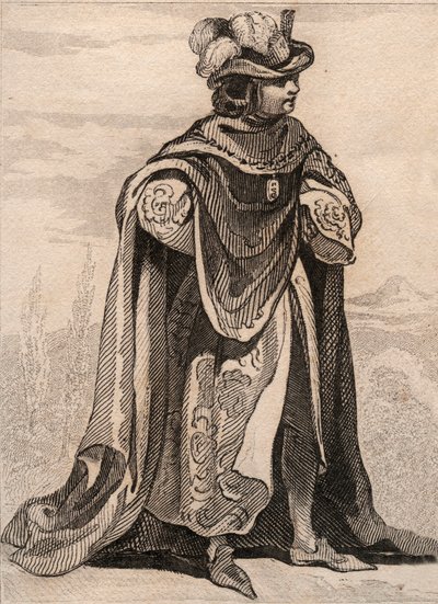 蓟门圣母骑士团的骑士。1859年在《世界报》上的雕刻。所有民族的历史，从最遥远的时代到今天"。 作者是M. E. de Lostalot-Bachoue（洛斯塔洛特-巴乔）。私人收藏。 作者 匿名匿名