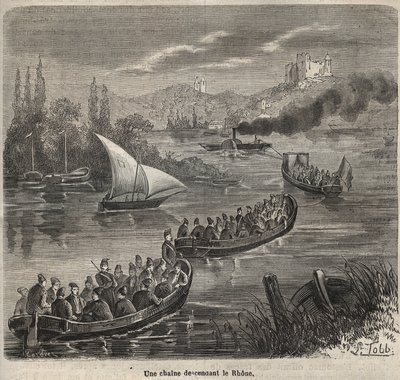 Le bagne de Toulon - une chaine descendant le Rhone - "Histoire des bagnes depuis leur création to nos jours"（1877）中的版画，作者Pierre Zaccone（1817-1895）（Colonia Penale - Penal colony）。 作者 匿名匿名