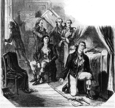 1793年5月31日晚的吉伦特人（吉伦特人的倒台）--阿尔方斯-德-拉马丁（1790-1869）的《吉伦特人的历史》中的版画，1865-1866年--私人收藏。 作者 匿名匿名