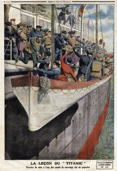 1912年4月15日，泰坦尼克号沉没后，班轮上的救生艇演习，插图来自法国报纸《小报》，6月2日 作者 匿名匿名
