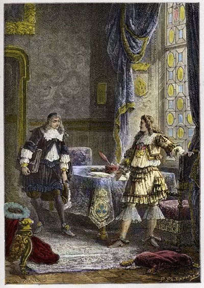 Louis XIV congedie Nicolas Fouquet - Louis XIV dismissing the Superintendent of Finance, Nicolas Fouquet - engraving from “” L