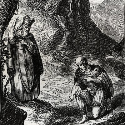 Martial de Limoges or Saint Martial (3rd century) converting the leader of the Celtic people Lemovices - Engraving of 1846 in “” Lives of the saints”””. Private collection. 作者 匿名匿名
