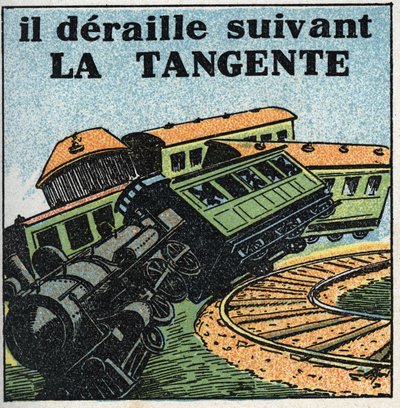 Movements: tangent. Train derailment. Anonymous illustration from 1925. Private collection. 作者 匿名匿名