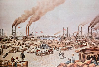 新奥尔良港码头（美国）。棉花装载。1876.私人收藏。 作者 匿名匿名