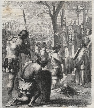 神圣罗马帝国皇帝奥托一世在莱赫费尔德战役前接受圣餐（955年）--德国皇帝奥托一世（Othon）（912-973年）在955年莱赫费尔德战役前接受圣餐--1864年的雕刻作品 作者 匿名匿名