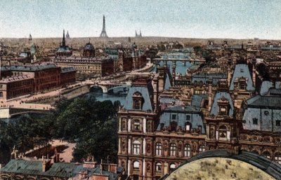 巴黎：塞纳河上Huits桥的全景，背景是埃菲尔铁塔。1920年拍摄于巴黎市的 "艺术专辑 "中。私人收藏。 作者 匿名匿名