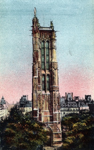 巴黎：圣雅克塔（Saint-Jacques）建于1523年。巴黎市 "艺术专辑 "中1920年的照片。私人收藏。 作者 匿名匿名