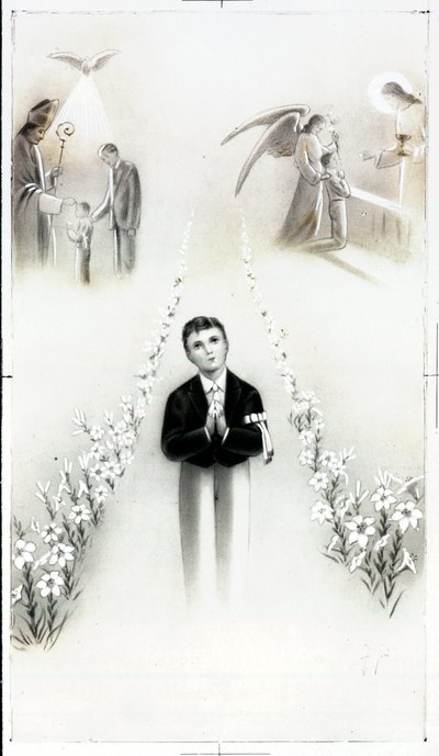 Pious image: Catholic education of a little boy, communion and profession of faith. Private Collection 作者 匿名匿名