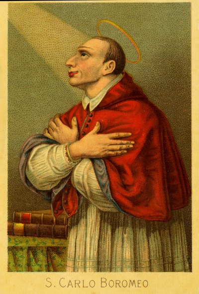 虔诚的形象。查尔斯-博罗梅奥（Charles Borromeo）米兰大主教的红衣主教（色版印刷）。 作者 匿名匿名