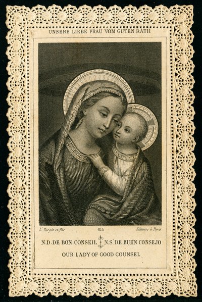 Pious image: Portrait of Virgin Mary, Our Lady of Good Counsel (engraving) 作者 匿名匿名