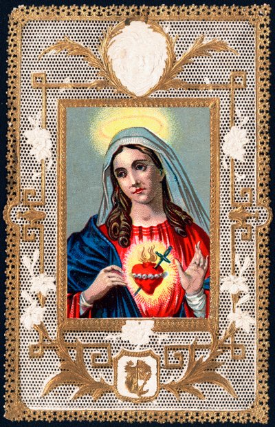 Pious image: “” Virgin of Pain””” Mater dolorosa. Dentelee card. Chromolithography beginning of the 20th century Private Collection 作者 匿名匿名