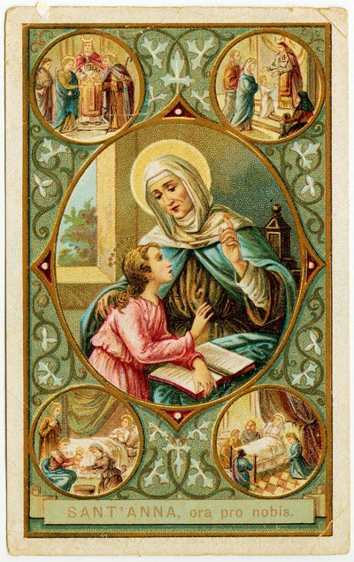 Pious image: scenes from the life of st Anne, The wedding, the birth of Mary, the presentation to the Temple and the death (chromolithography) 作者 匿名匿名
