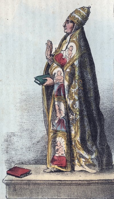 教皇博尼法斯八世（1235-1303）--博尼法斯八世（Bonifacius或Boniface）（1294-1303）--雕刻自《宇宙万民的用途和习俗》。或从最早的时代到现在的所有国家的政府、法律、民兵、宗教的历史。 作者 匿名匿名