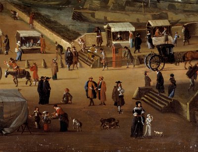 17 世纪巴黎 Pont Neuf 上的 Porter 椅子和贸易 细节。 无名画。 巴黎，卡纳瓦莱博物馆 作者 匿名匿名
