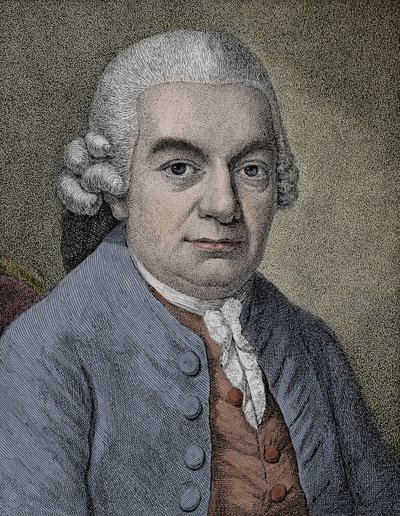 德国作曲家卡尔-菲利普-伊曼纽尔-巴赫（Emmanuel）（1714-1788）的肖像（雕刻）。 作者 匿名匿名